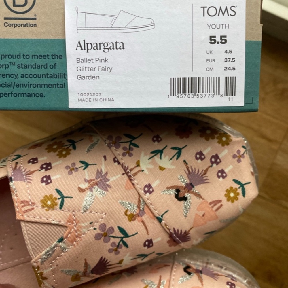 New TOMS Shoes Size 5.5 YOUTH Big Kids Girls Alpargata Glitter Fairy Garden - Picture 8 of 12